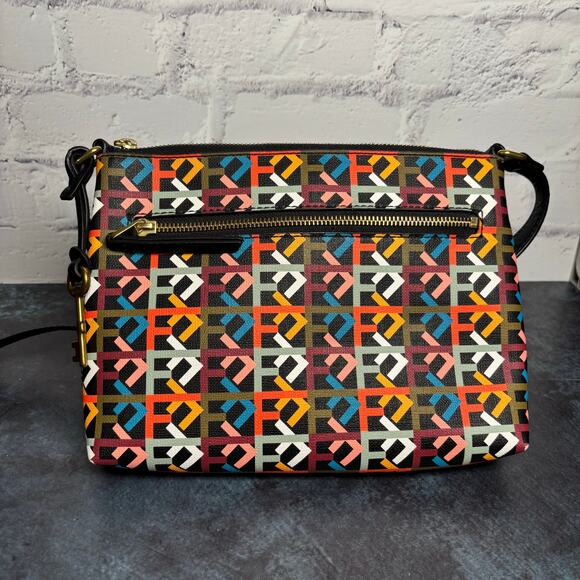 Fossil Fiona Retro Multicolor Arrows w/Key Crossbody Bag Purse - Picture 6 of 9